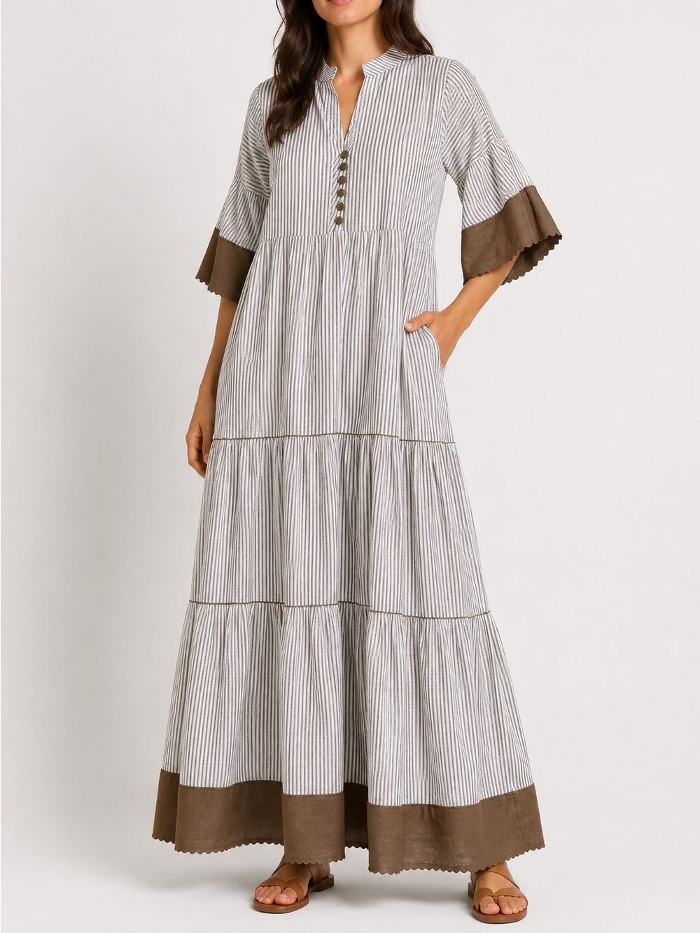 Tuckernuck Cotton Linen Tiered Maxi Dress M Cottage Prairie Coastal Fall Preppy